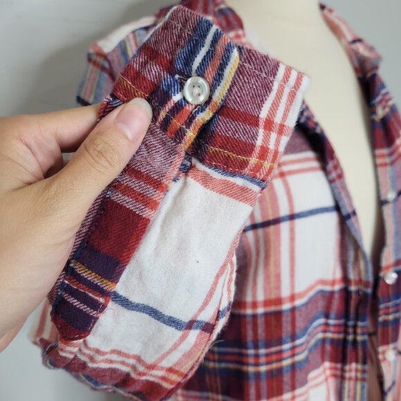 GAP Women's Long Sleeve Red Plaid Button Front Collar Cotton Shirt Top Small - Picture 4 of 11